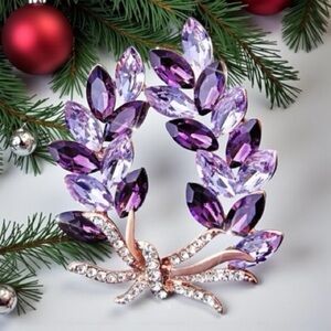 Vibrant Purple Leaf Brooch with Crystals